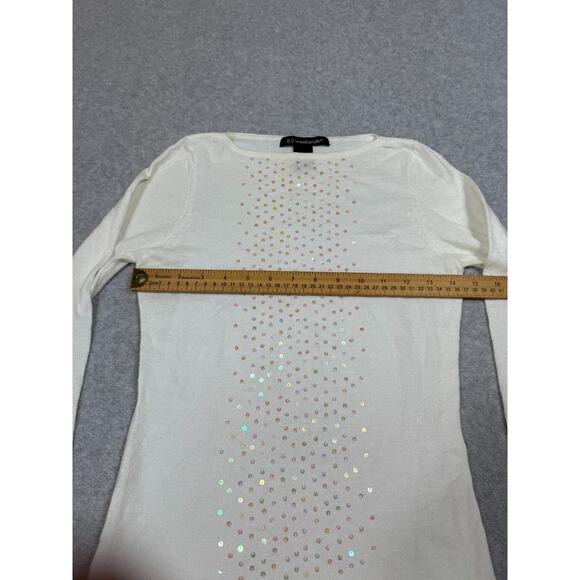 Y2K 52 Weekends Womens Size S White Sequin Long Sleeve Light Sweater Top *Flaws - Picture 7 of 9